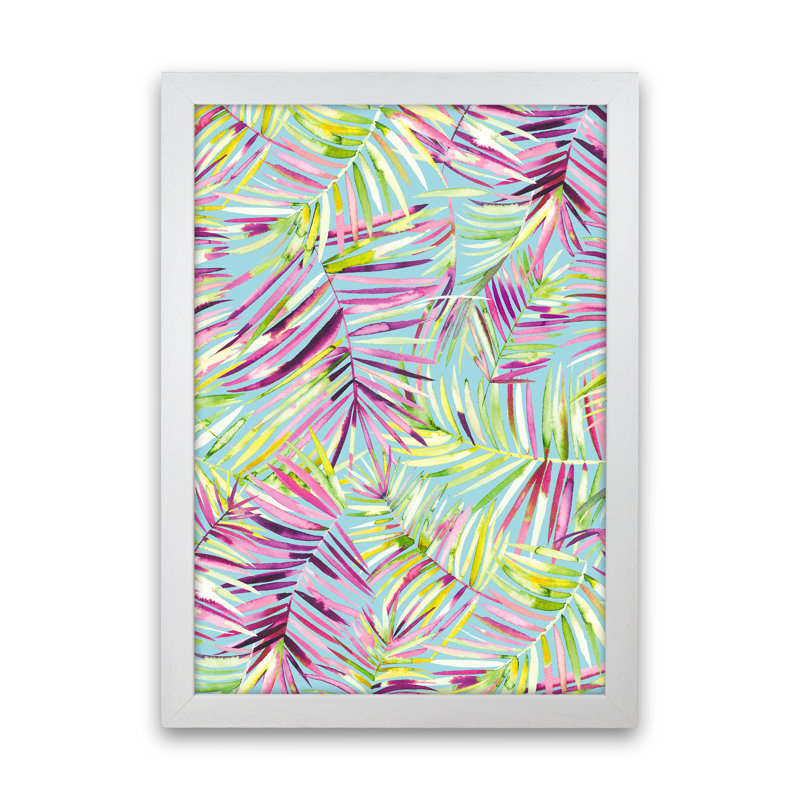 Tropical Palms Blue - Print, White Framed, 88cm H x 64cm W x 3cm D