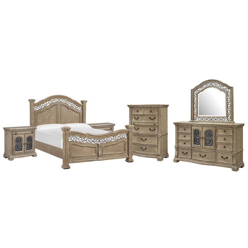 Commode à 2 tiroirs grand lit avec miroir de paysage et commode, Grand