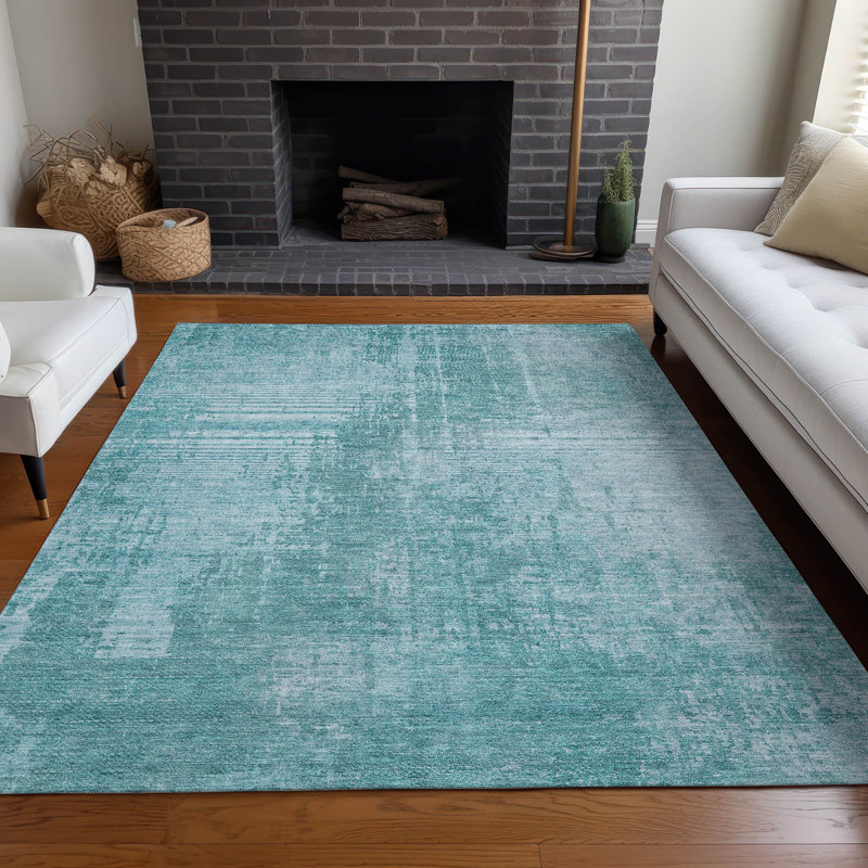 Premium Machine Washable Prisco Aqua Rug, Rectangle 2'6" x 3'10"