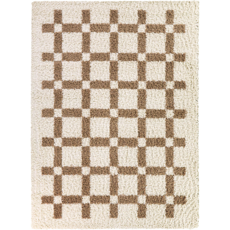 Yingling Tan Trellis Shag Area Rug, Rectangle 7 pi 10 po x 10 pi