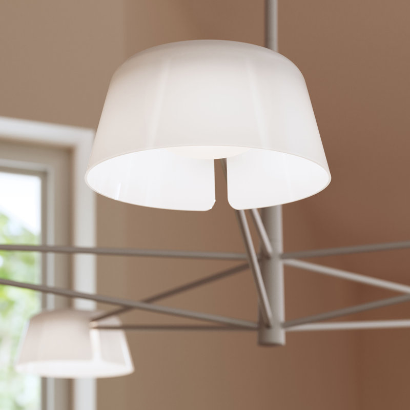 Lustre rectangulaire à 6 lumières Ray, Blanc opale, Gris chaleureux, H 12 po x l 45,25 po x P 45,25 po