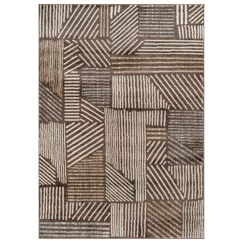 Rambo Geometric Black/Ivory Area Rug, Rectangle 7'10" x 10', Brown