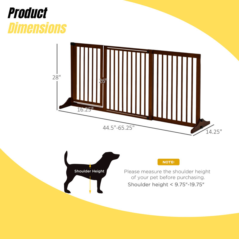 Pet Gate Freestanding Adjustable 65"w X 28"h Brown 3 Panel Safety Barrier Lockable Door