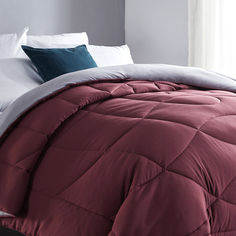 Box Stitch Comforter, King Comforter, Burgundy/Gray