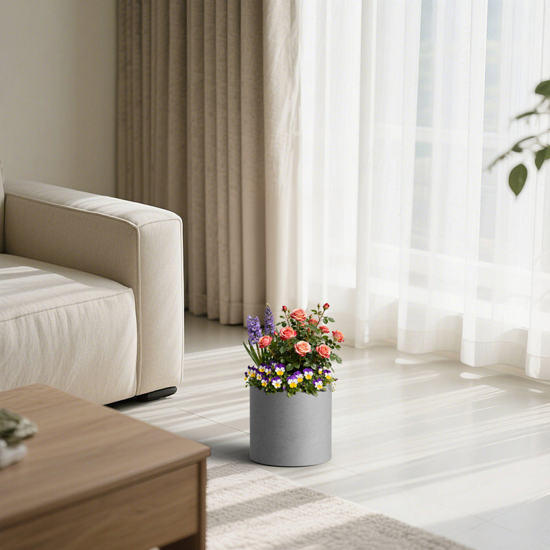 10in. Small Concrete Gray(Upgraded Interior) Cement Tall Round Planter Pot Cylindrical Flower Planter with Drainage Hole