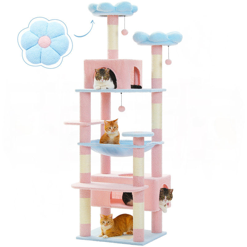 Arbre à chat en peluche 72 po, Bleu, H 72 po x l 16,9 po x L 20,9 po