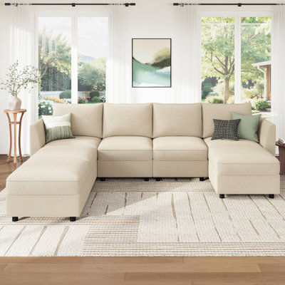  Canapé-lit modulaire en U avec siège de rangement beige