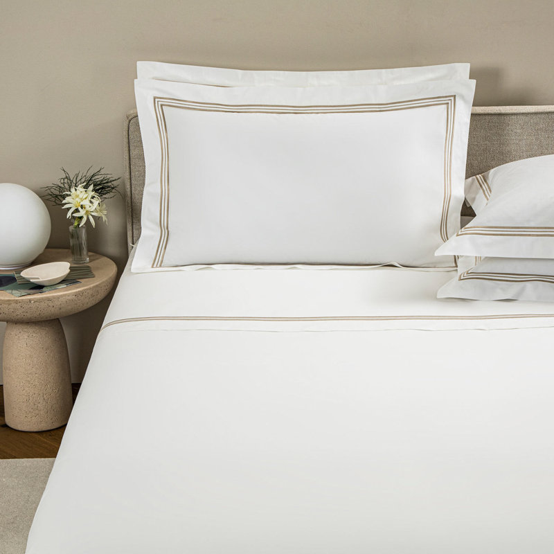 Triplo Bourdon Sheet Set, White/Savage Beige, King