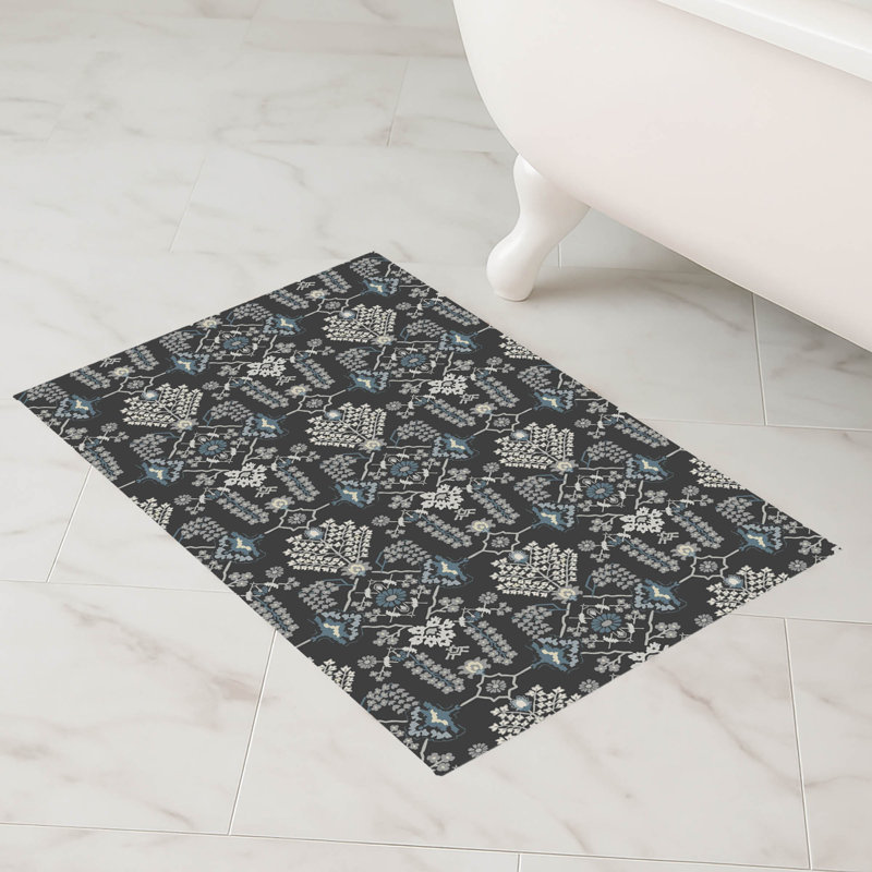 Tapis de bain Zoey, Simple - L 24 po x l 17 po, Floral gris anthracite