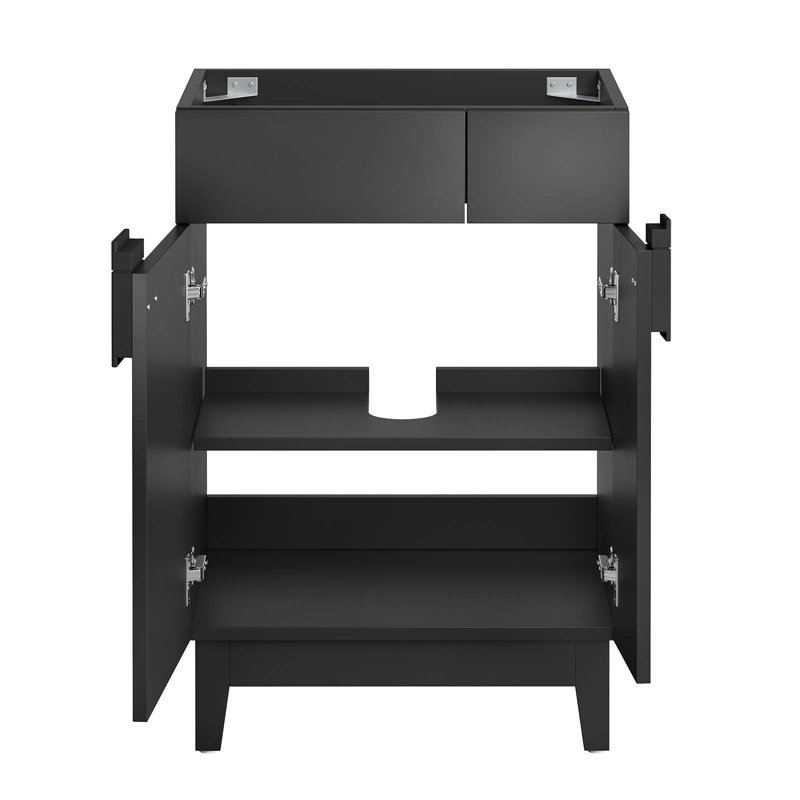 Miles 24" Black Particleboard Bathroom Vanity Cabinet with Rubberwood Legs