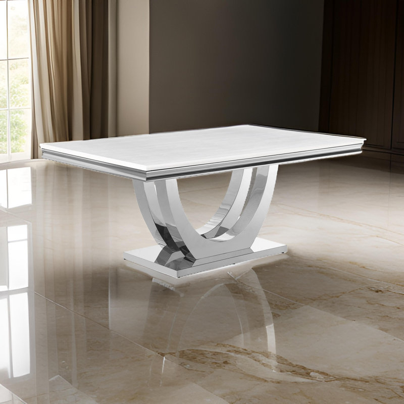 Markaylah Rectangular Faux Marble Top with Iron Base Dining Table