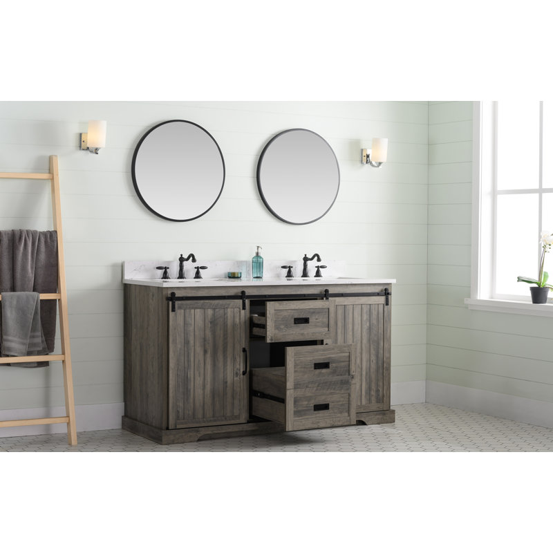 Cayden 60'' Double Bathroom Vanity with Top, Carrara White