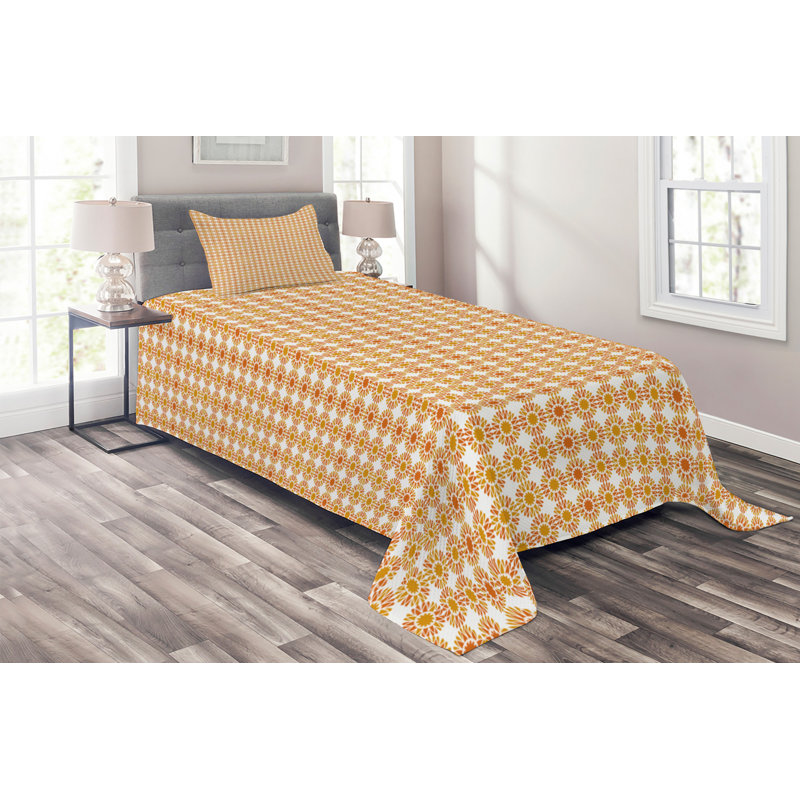 Eclectic Polyester Geometric Shapes Coverlet, Twin Bedspread + 1 Sham, Floral