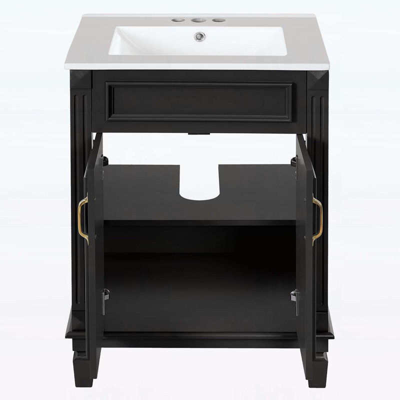 Meuble-lavabo moderne 24 po avec lavabo supérieur, Noir