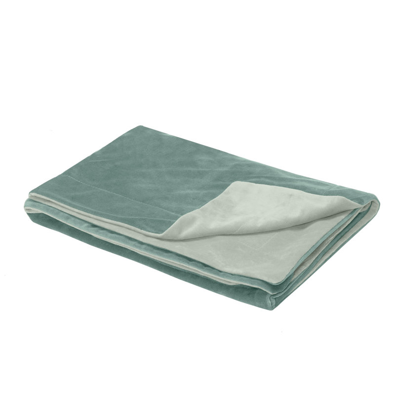 Waterproof Faux Velvet Throw Blanket, 50" x 35", Celadon Green