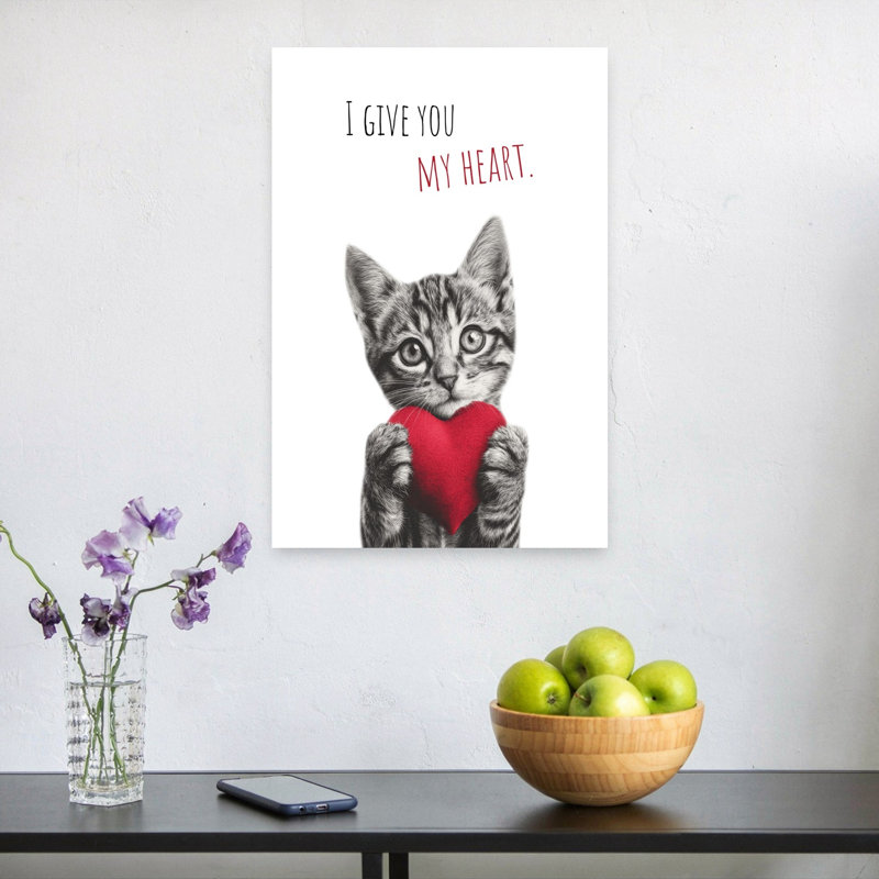 Adorable chaton, cœur romantique, reproduction d'art murale, 24" H x 16" W
