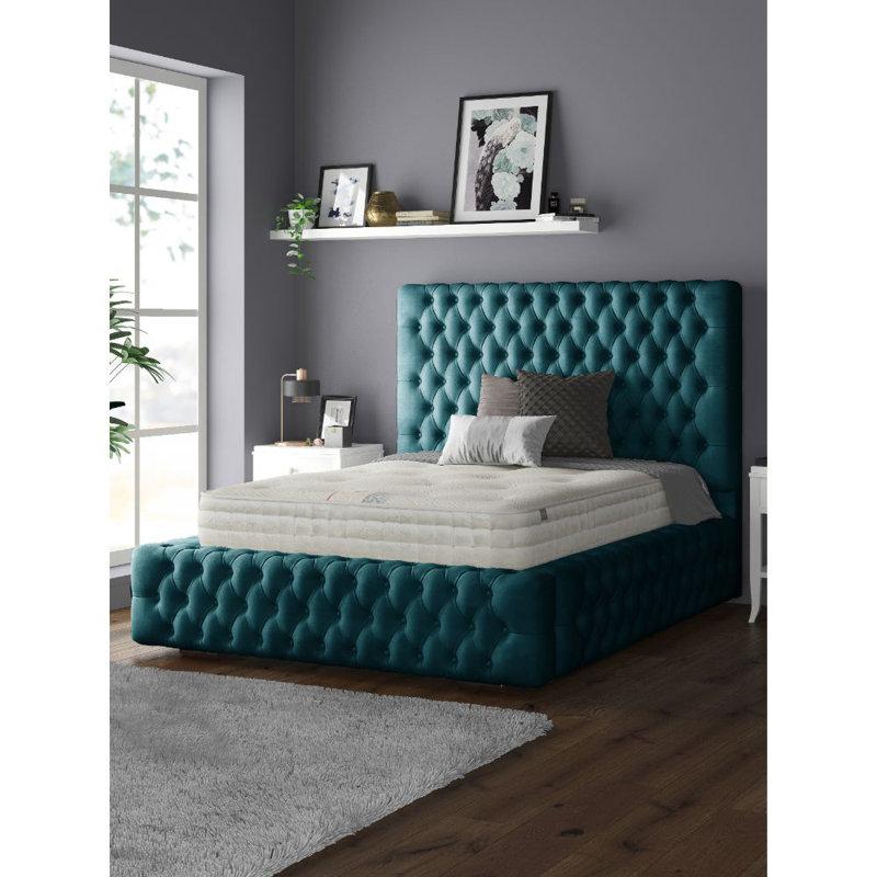 Clovis Upholstered Bed, Double (4'6), Mallard, Plush Velvet