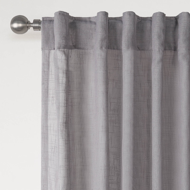 Linen Texture Double Ruffle Semi Sheer Back Tab Pair (2 Panels), 52" W x 84" L, Gray