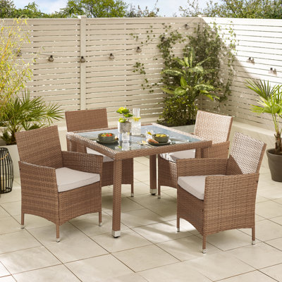 Amos Modern 4 Seat Outdoor Dining Set - Table & PE Rattan Chairs for Garden & Patio (Cover Included)