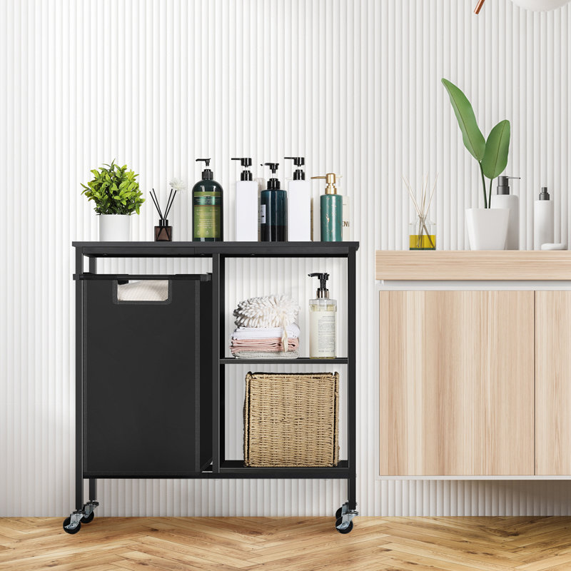 Free Standing Laundry Cart with Wheels, Black