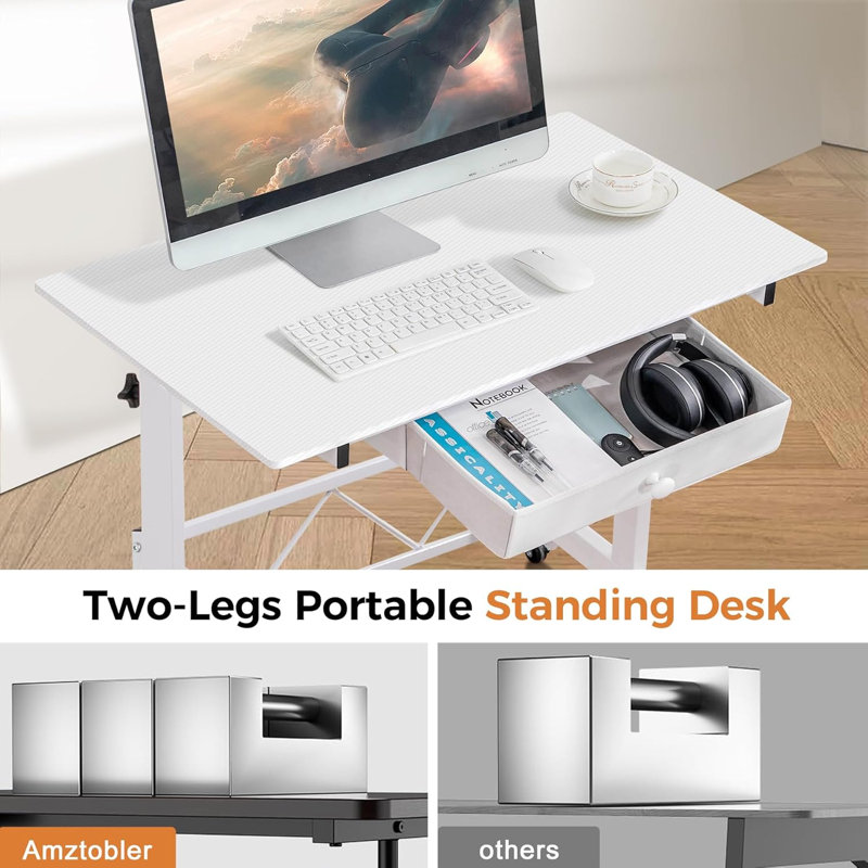 32" standing desk Adjustable Height Small Computer Desk Mobile Portable Rolling Laptop Table With Wheels Computer Workstation Sit Stand Desks Portable Desks Standing Table