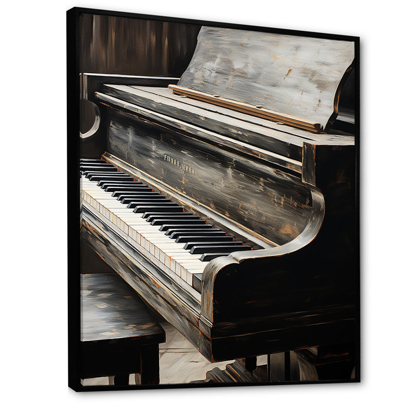 «Black and White Piano Keys To Serenity II», reproduction sur toile, Cadre flottant noir, H 32 po x l 24 po x P 1 po