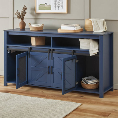 Sideboard Buffet Cabinet with Sliding Barn Doors, Mesh Panels, Open Storage and Non-Slip Pads for Living Room