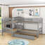 Lit superposé simple en L en bois avec lit gigogne-70507690