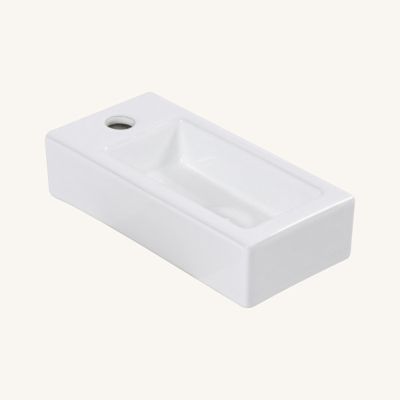 Lavabo de salle de bain mural rectangulaire en céramique 14,57X7,28 pouces avec trou de robinet simple