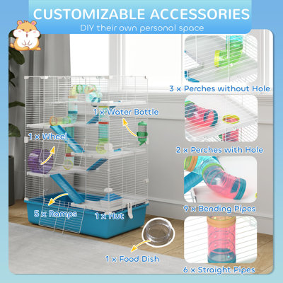 Cage à hamster 32 "à 6 niveaux avec tunnels et tubes
