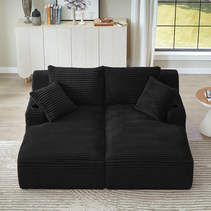 Chaise longue double compressible avec porte-gobelets, Noir