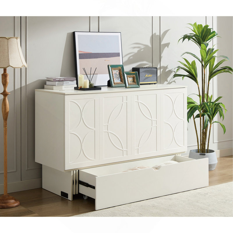 Murphy Bed with Storage,Folding Foam Mattress & Oversized Drawers, White