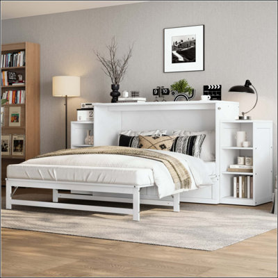 Lit escamotable avec tiroirs et tablettes de rangement spacieux, idéal pour les chambres d'amis ou les chambres compactes
