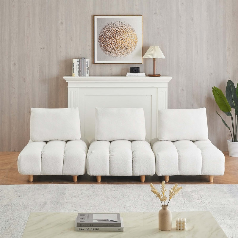 Grand canapé rembourré, Beige, 3, H 29,5 po x l 90 po x P 40,2 po