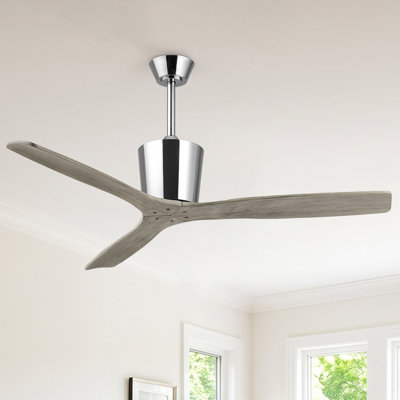 54" Solid Wood 3 - Blade Propeller Ceiling Fan With Remote Control Without Lights