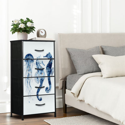 4 Drawer Dresser for Bedroom, Narrow Chest of Drawers, Wooden Top and Study Iron Frame 18"x37.5"-(WxH)