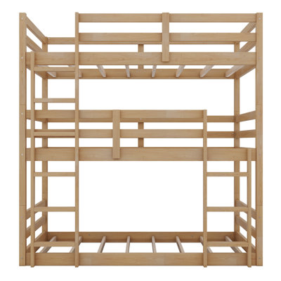 Twin Triple Rubber Wood Bunk Bed, With Ladders