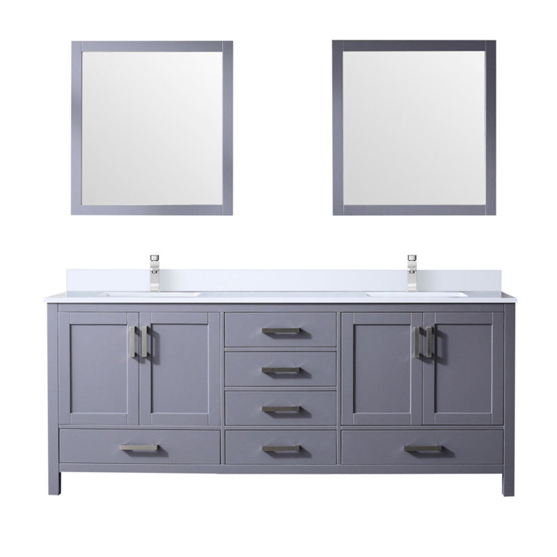 80 po L x P 22 po. Meuble-lavabo gris foncé, comptoir en quartz blanc, robinet, 30 miroirs - longue durée et teinture - comptoir de bain et taches