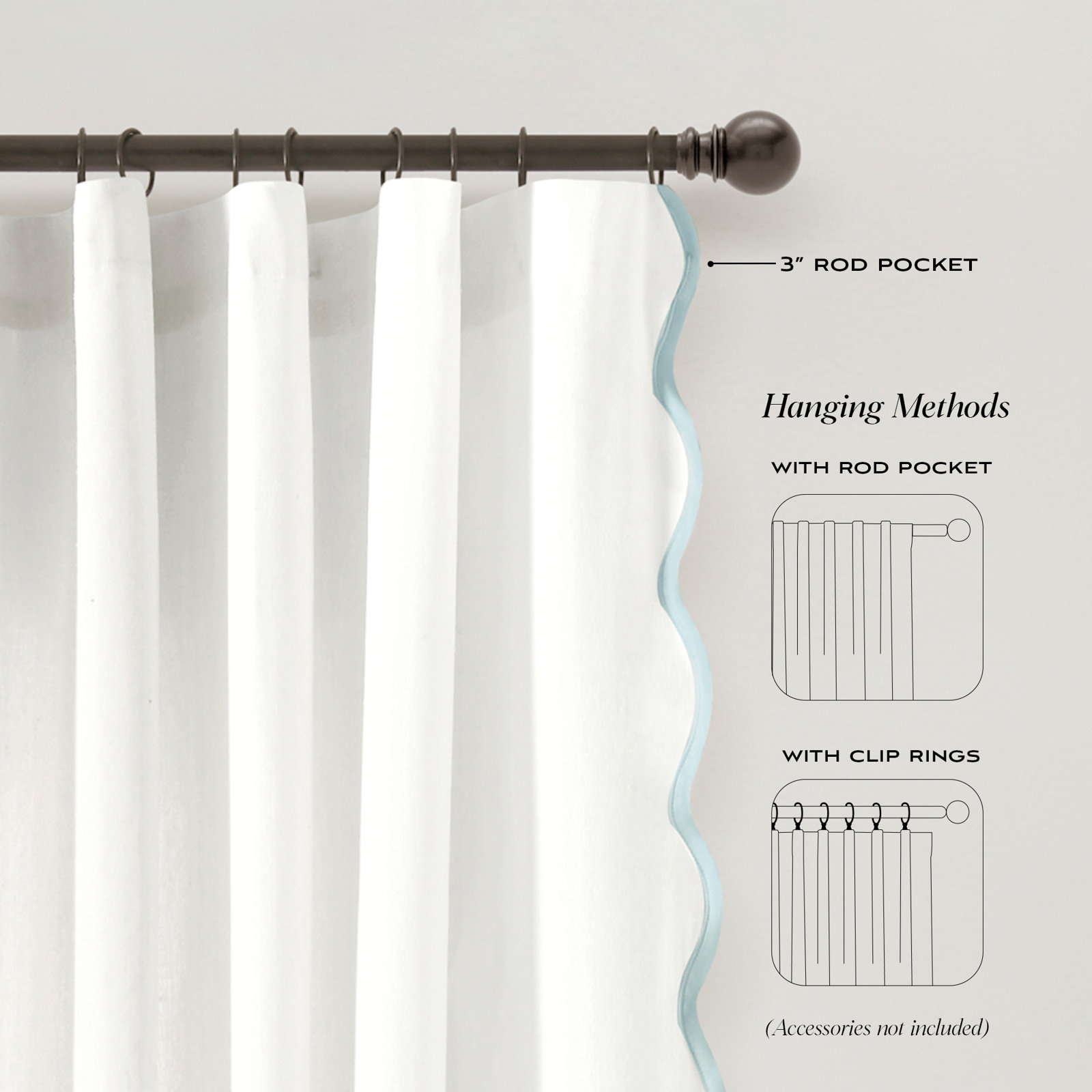 Yolonda Semi Sheer Cotton Blend Curtain, Blue/White, 52'' W x 95'' L