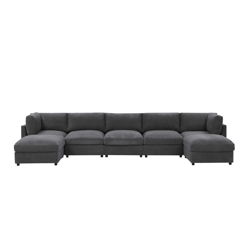 Gaspling Corduroy Upholstered Modular Sectional, Dark Gray Corduroy