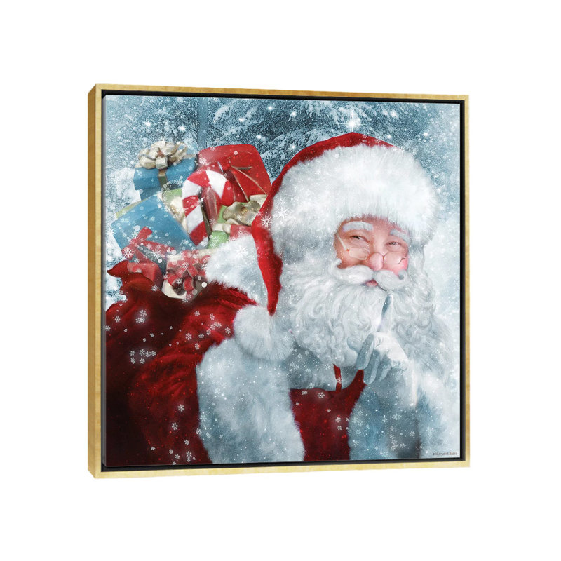 «Santa Presents» par Bluebird Barn - impression d'art graphique, H 18 po x l 18 po x 1,5 po, Toile encadrée d'or
