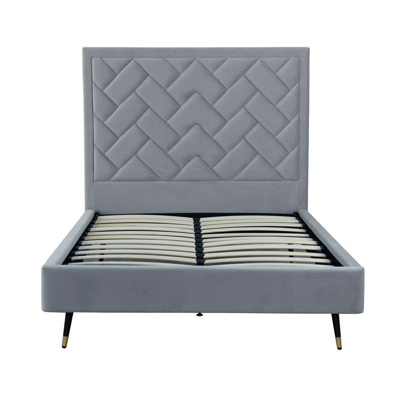 Lit plateforme en bois d'eucalyptus Crosby, Double, Gris