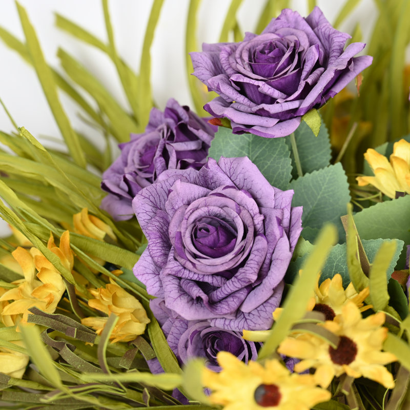 Arrangement floral de marguerite artificielle pour porte d'entrée murale, Mauve