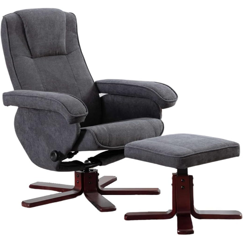 Resnick 29.5cm Wide Swivel Ergonomic Recliner, Dark Brown Wood, Dark Grey