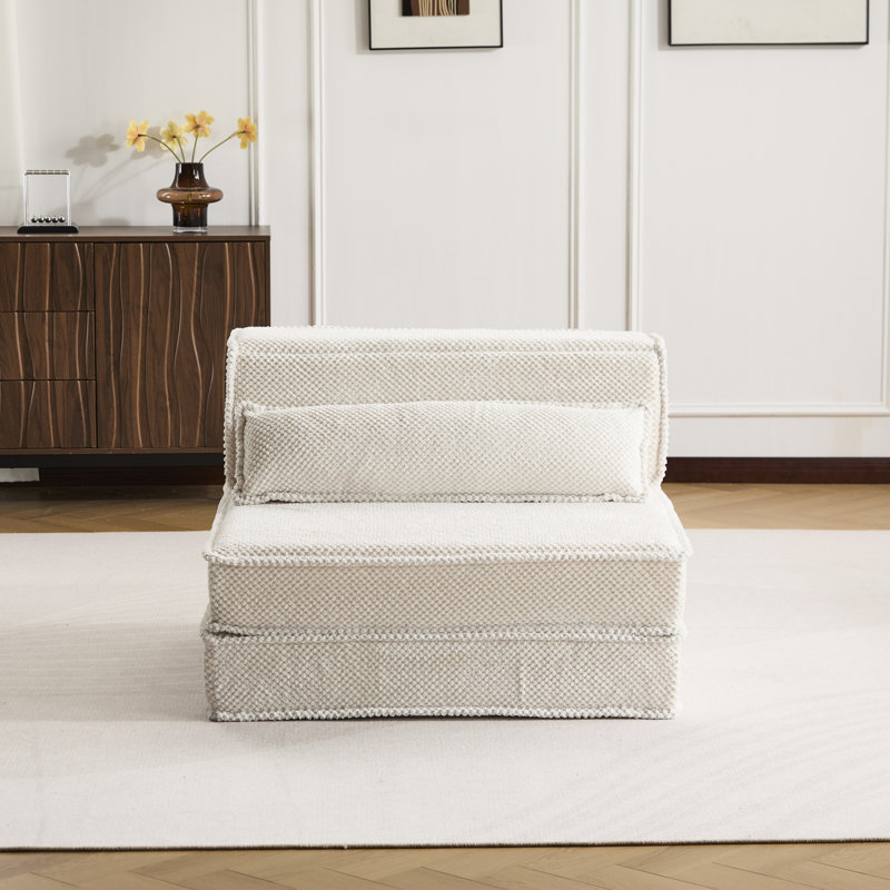 Canapé d'angle modulaire convertible avec oreiller intégré, revêtement en molleton blanc à motifs circulaires, sans assemblage, rembourrage haute résilience, mousse à mémoire de forme haute densité, à monter soi-même.