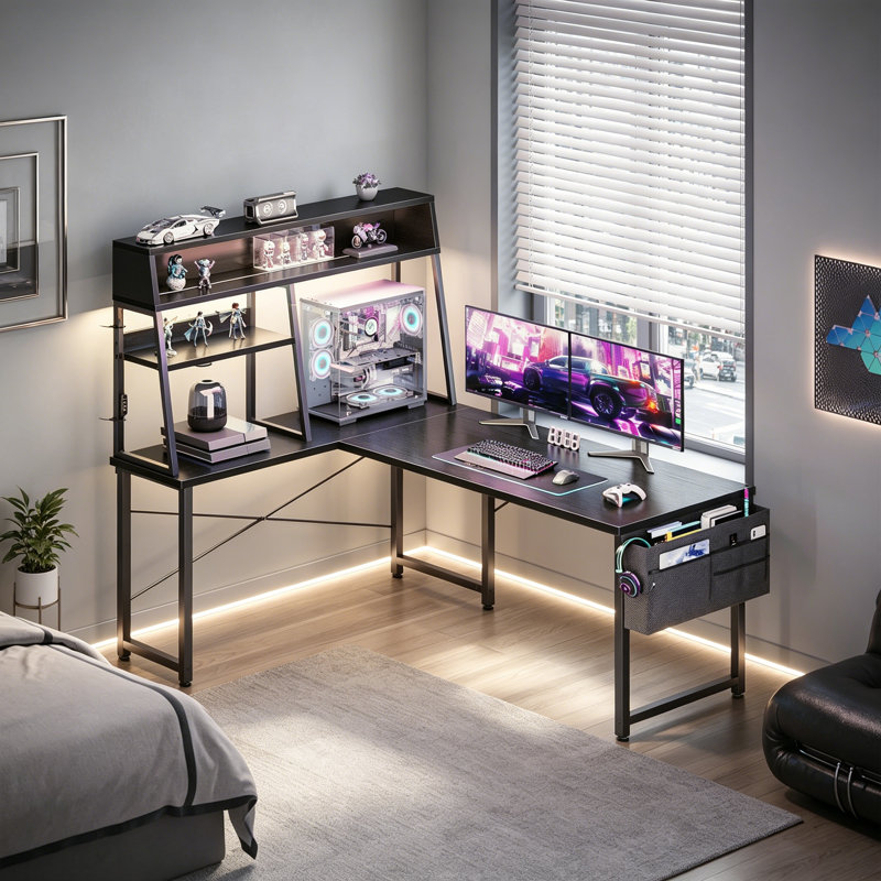 L-Shaped Metal Base Computer Desk