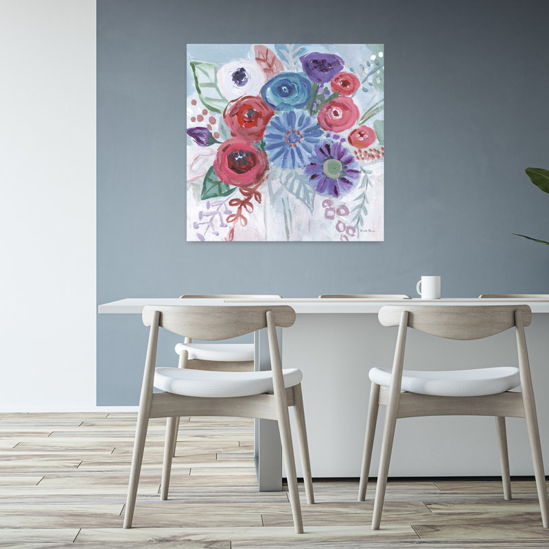 Joyaux floraux contemporains II avec art abstrait bleu, H 32 po x l 32 po
