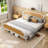 Platform Bed Frame with Natural Rattan Headboard and Footboard, Bohemian and Mid Century Style-710465277-710465266