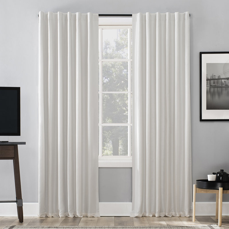 Faux Dupioni Silk Thermal Extreme 100% Blackout Back Tab Curtain Panel, Pearl, 50" W x 84" L