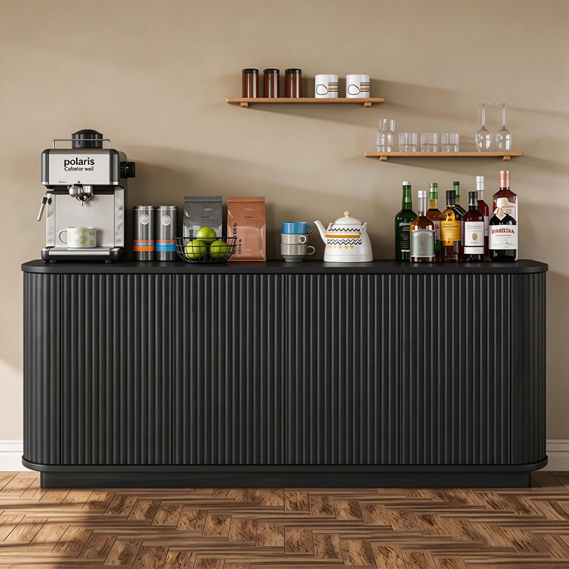 Buffet 4 portes à rayures verticales Ebern Designs, Noir, H 24 po x l 64 po x P 15 po